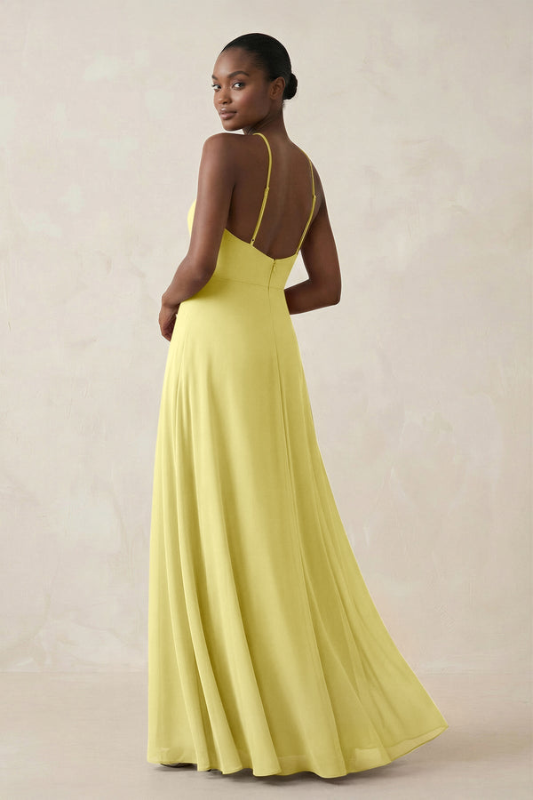Sheath Halter Chiffon Bridesmaid Dress with Slit in Buttercup - KissProm Bridesmaid Dresses