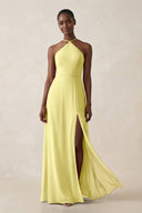 Sheath Halter Chiffon Bridesmaid Dress with Slit in Buttercup - KissProm Bridesmaid Dresses