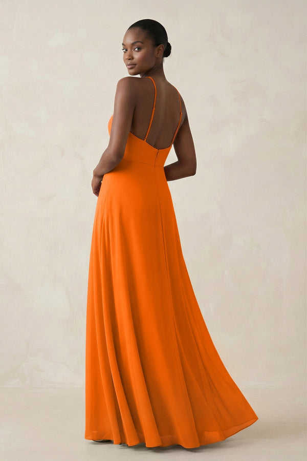 Sheath Halter Chiffon Bridesmaid Dress with Slit in Cinnamon - KissProm Bridesmaid Dresses