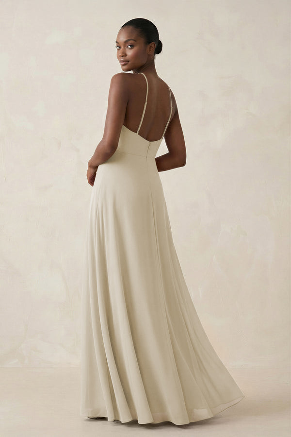Sheath Halter Chiffon Bridesmaid Dress with Slit in Dove Gray - KissProm Bridesmaid Dresses