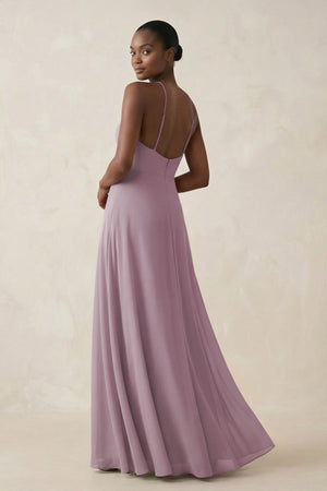 Sheath Halter Chiffon Bridesmaid Dress with Slit in Dusk - KissProm Bridesmaid Dresses