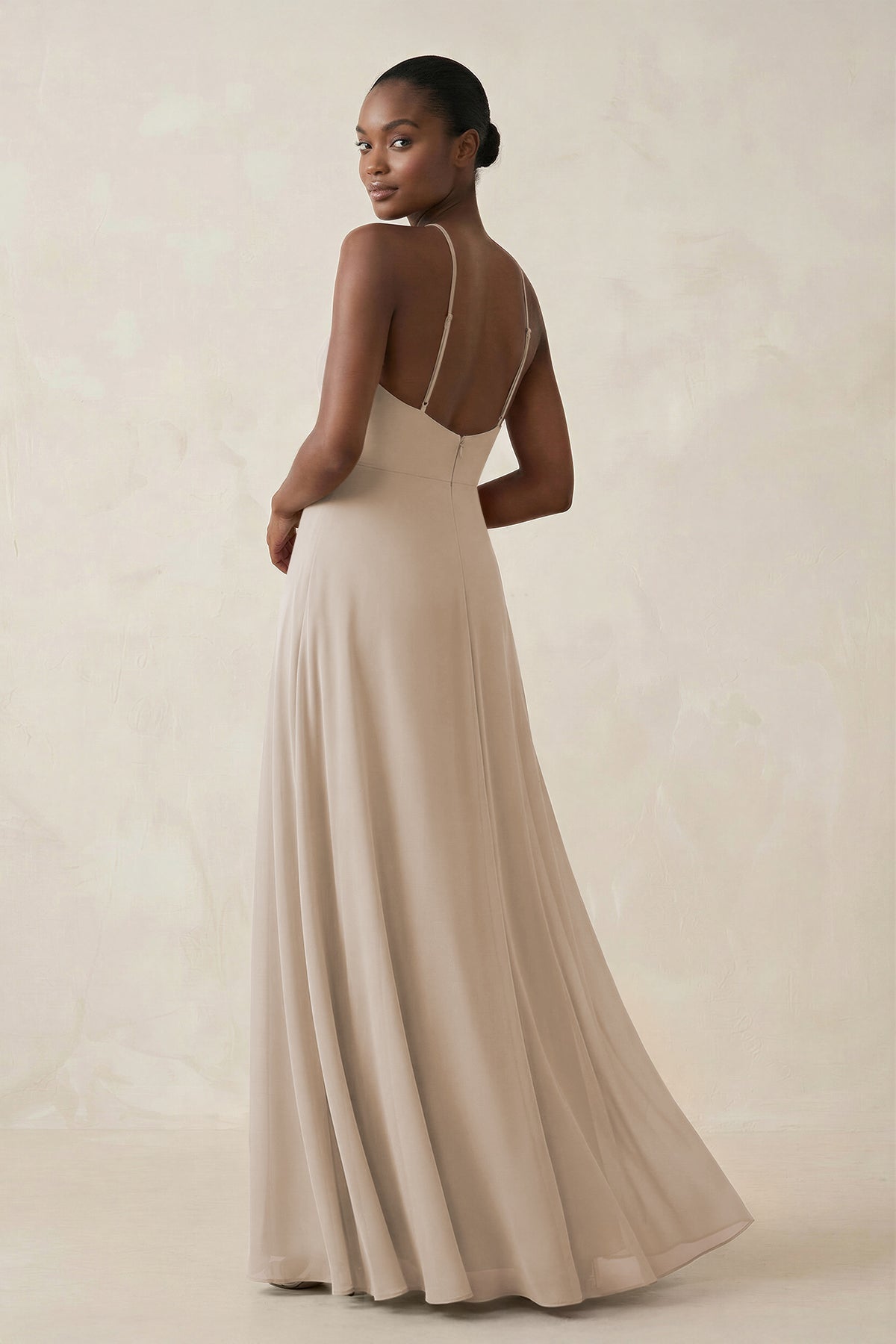 KissProm Sheath Halter Chiffon Bridesmaid Dress with Slit in Frost, Frost / 14