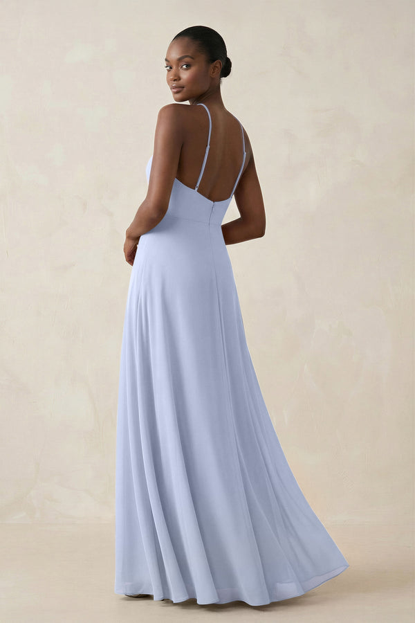 Sheath Halter Chiffon Bridesmaid Dress with Slit in Ice - KissProm Bridesmaid Dresses
