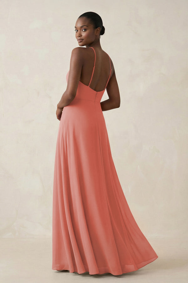 Sheath Halter Chiffon Bridesmaid Dress with Slit in Mulberry - KissProm Bridesmaid Dresses