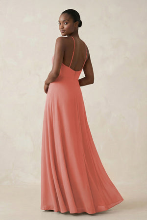 Sheath Halter Chiffon Bridesmaid Dress with Slit in Mulberry - KissProm Bridesmaid Dresses