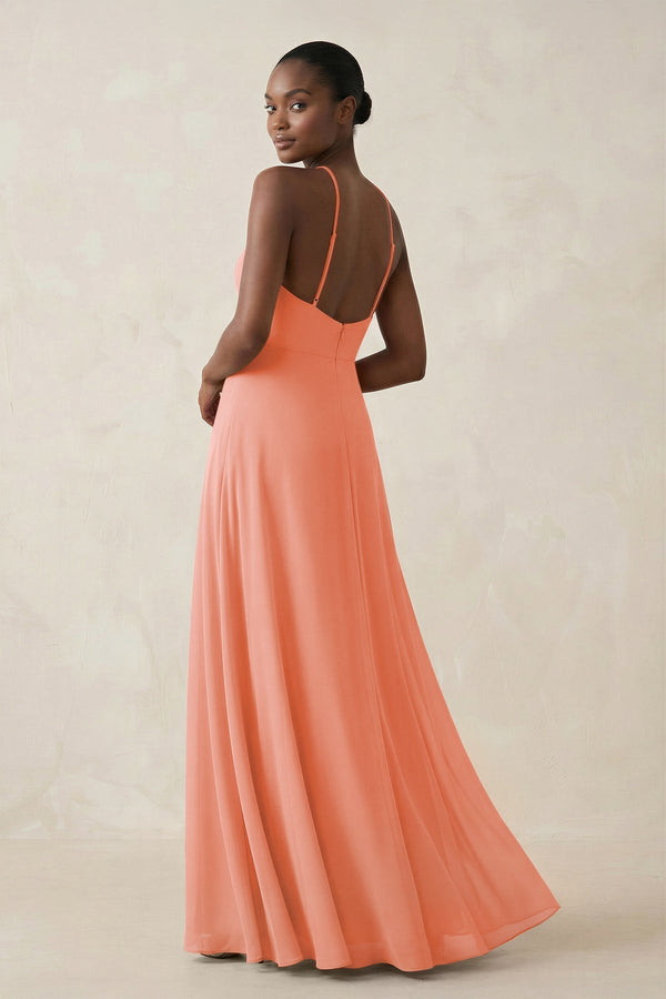 Sheath Halter Chiffon Bridesmaid Dress with Slit in Rosette - KissProm Bridesmaid Dresses