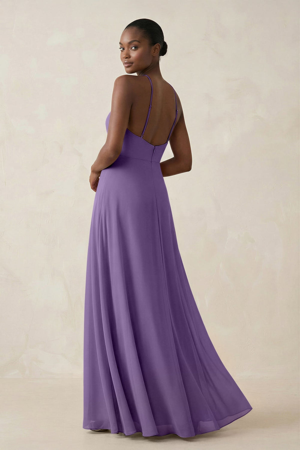 Sheath Halter Chiffon Bridesmaid Dress with Slit in Tahiti - KissProm Bridesmaid Dresses