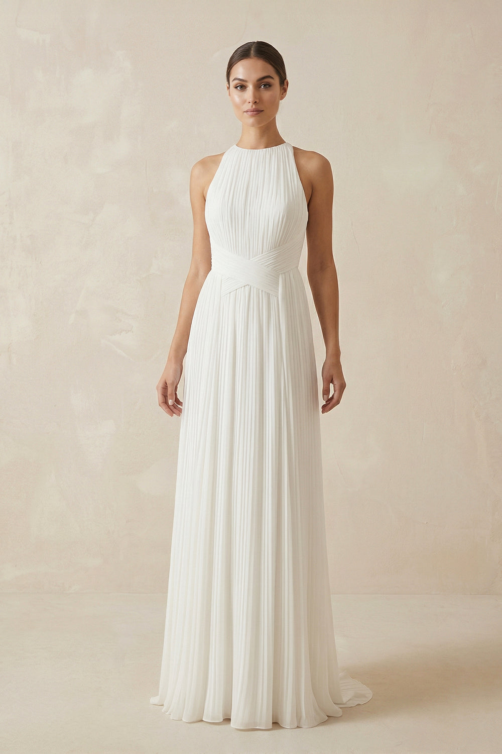 Sheath Halter Chiffon Plaited Dress With Special Back Design - Wedding Dresses by KissProm | Available at KissProm
