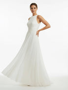 Sheath Halter Chiffon Plaited Dress With Special Back Design - KissProm