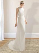 Sheath Halter Chiffon Plaited Dress With Special Back Design - KissProm