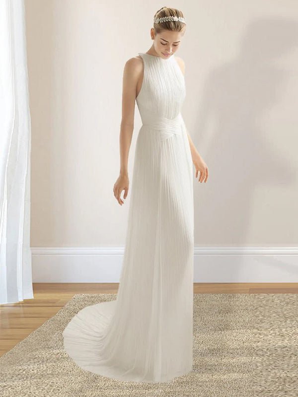 Sheath Halter Chiffon Plaited Dress With Special Back Design - KissProm