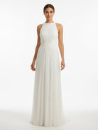 Sheath Halter Chiffon Plaited Dress With Special Back Design - KissProm