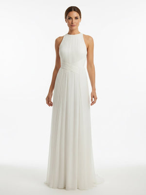 Sheath Halter Chiffon Plaited Dress With Special Back Design - KissProm