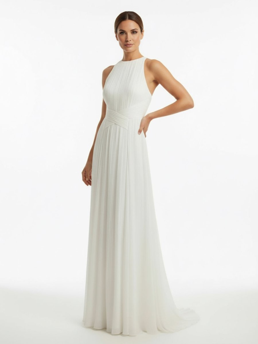 Sheath Halter Chiffon Plaited Dress With Special Back Design - KissProm