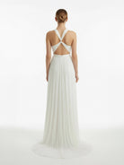 Sheath Halter Chiffon Plaited Dress With Special Back Design - KissProm