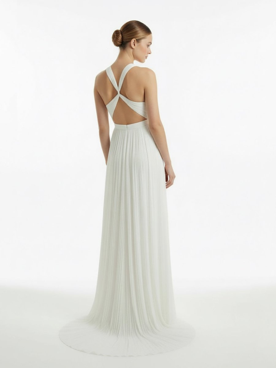 Sheath Halter Chiffon Plaited Dress With Special Back Design - KissProm