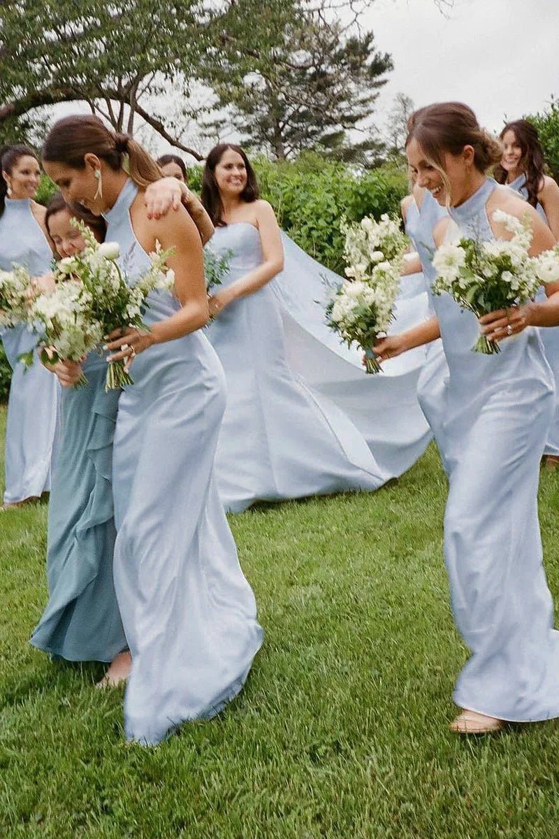 Sheath Halter White Silk Satin Long Bridesmaid Dresses, White / 12 Sheath Halter White Silk Satin Long Bridesmaid Dresses, White / 12