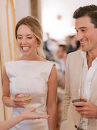 Sheath High Bateau Neck Backless Silk Satin Wedding Dress - KissProm