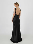 Sheath High Bateau Neck Backless Silk Satin Wedding Dress - KissProm