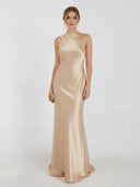 Sheath High Bateau Neck Backless Silk Satin Wedding Dress – Wedding Dresses by KissProm | Available at KissProm
