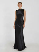 Sheath High Bateau Neck Backless Silk Satin Wedding Dress – Wedding Dresses by KissProm | Available at KissProm