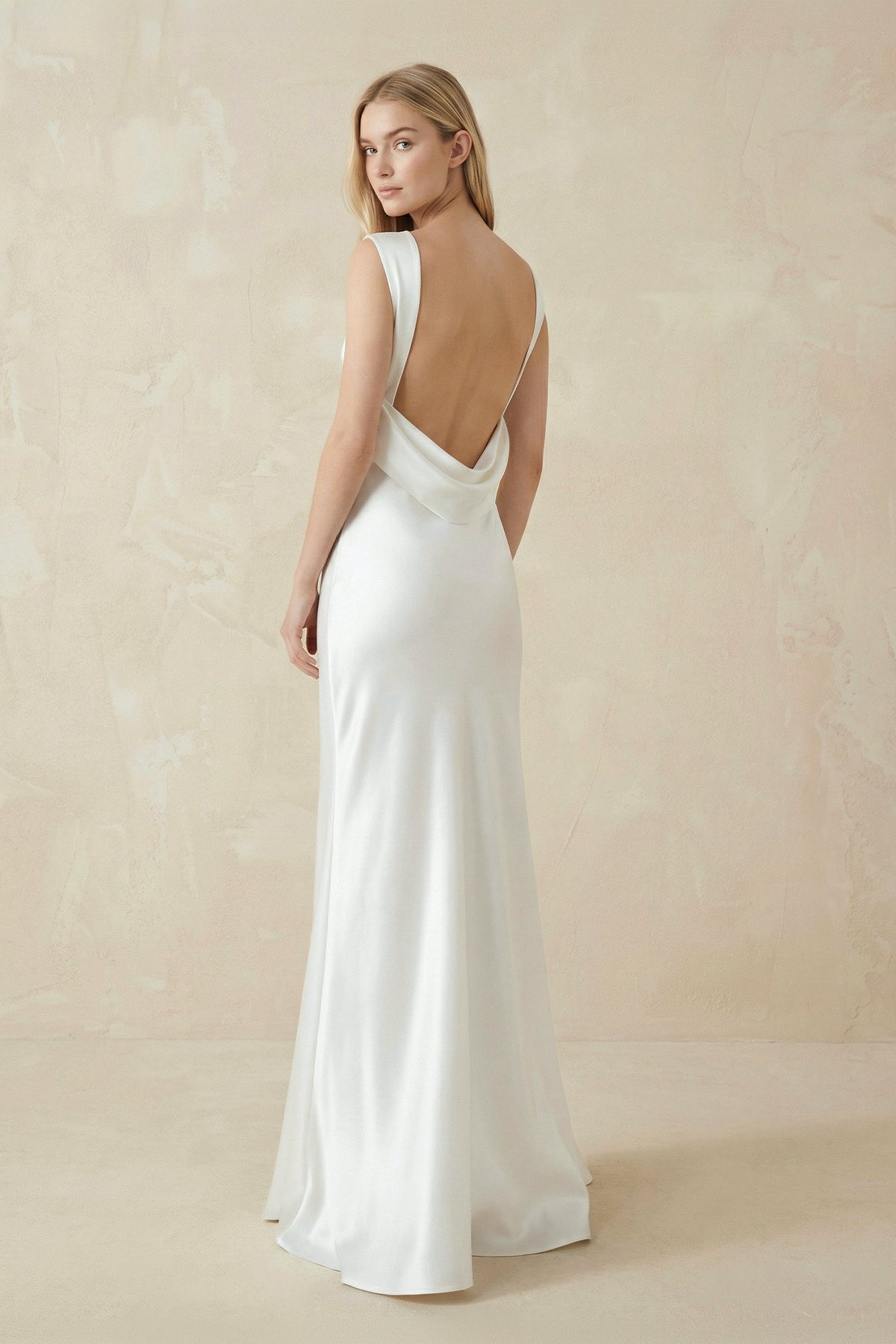 Sheath High Bateau Neck Backless Silk Satin Wedding Dress, Diamond White / 0 Sheath High Bateau Neck Backless Silk Satin Wedding Dress, Diamond White / 0