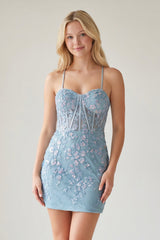 Sheath Lace Corset Homecoming Dress - KissProm