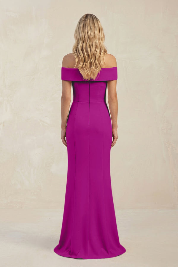 Sheath Off - the - Shoulder Satin Bridesmaid Dress With Slit in Amethyst - KissProm Bridesmaid Dresses