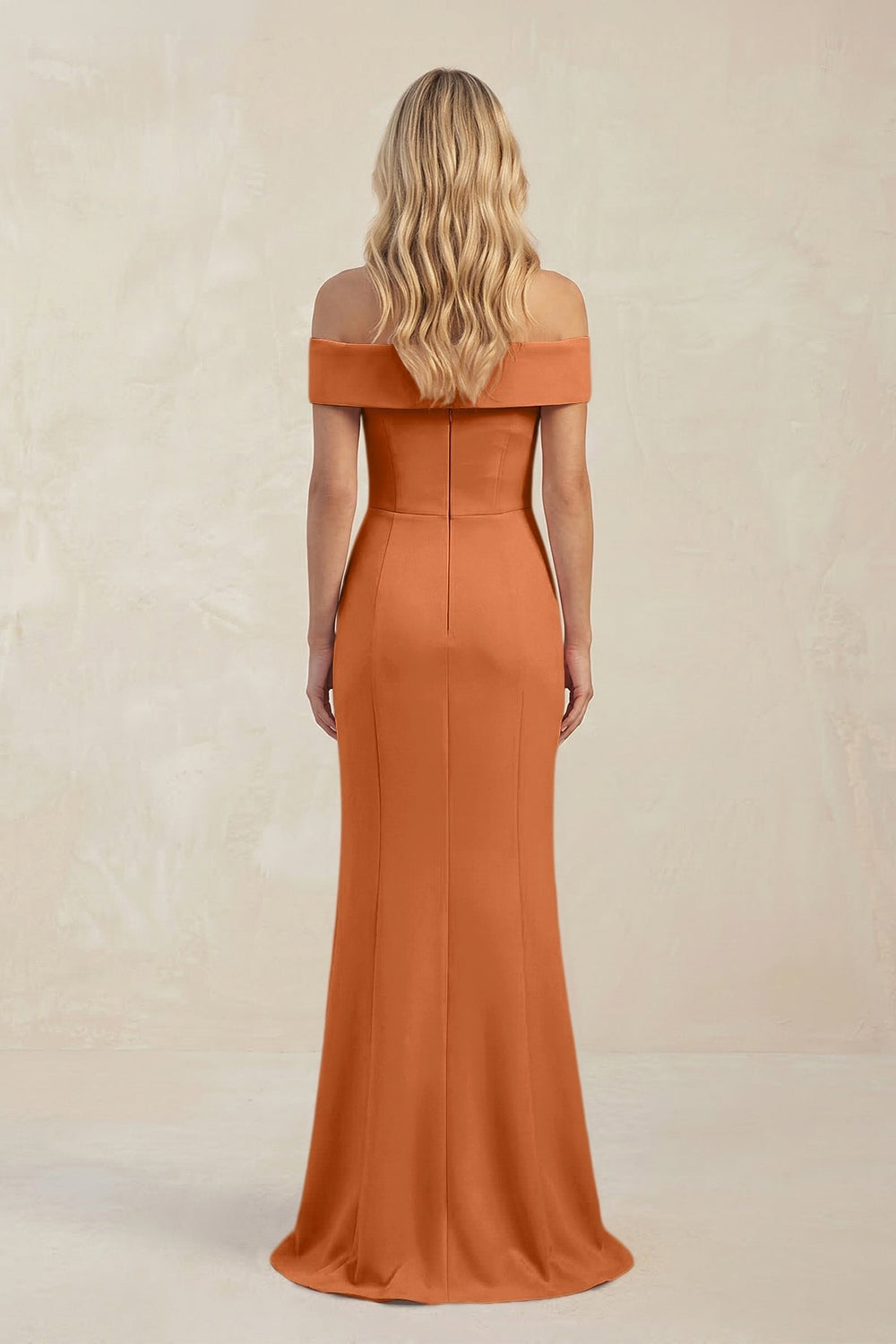 Sheath Off - the - Shoulder Satin Bridesmaid Dress With Slit in Brown - KissProm Bridesmaid Dresses