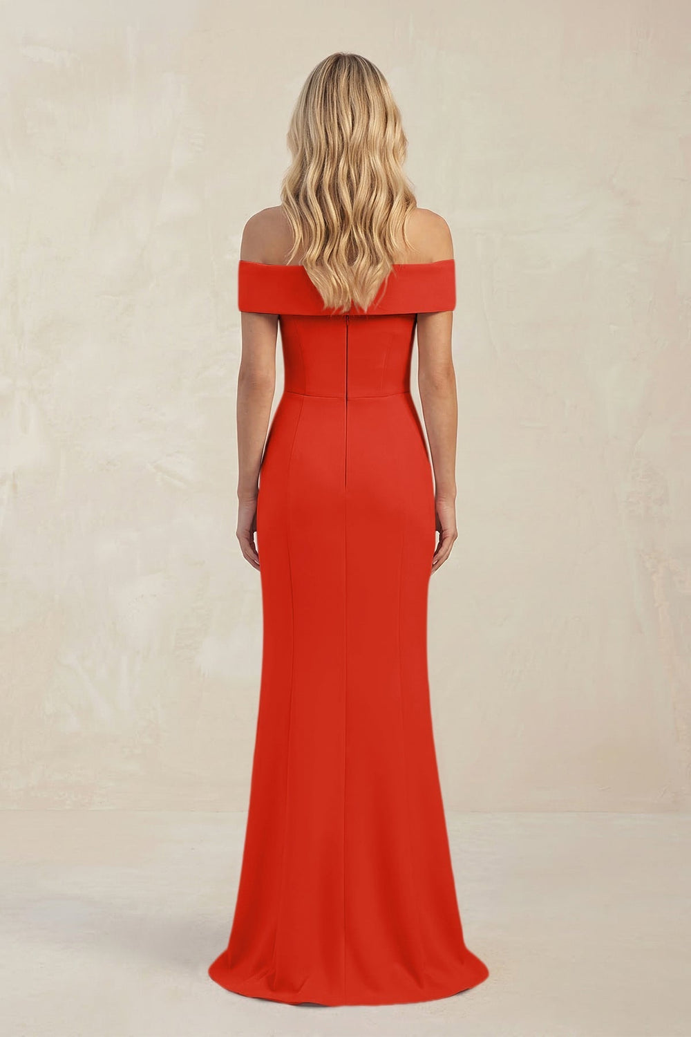 Sheath Off - the - Shoulder Satin Bridesmaid Dress With Slit in Cinnamon - KissProm Bridesmaid Dresses