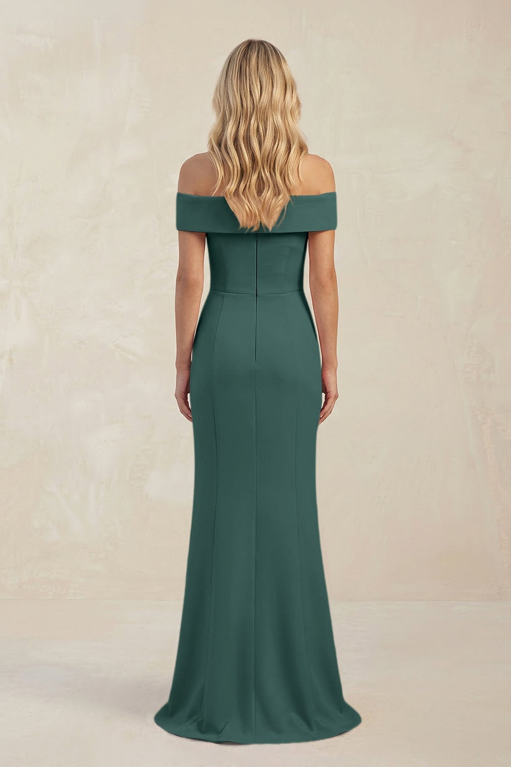 Sheath Off - the - Shoulder Satin Bridesmaid Dress With Slit in Dark Green - KissProm Bridesmaid Dresses