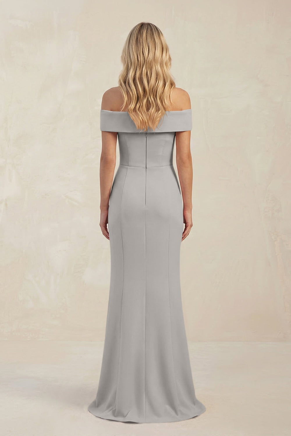 Sheath Off - the - Shoulder Satin Bridesmaid Dress With Slit in Dove Gray - KissProm Bridesmaid Dresses