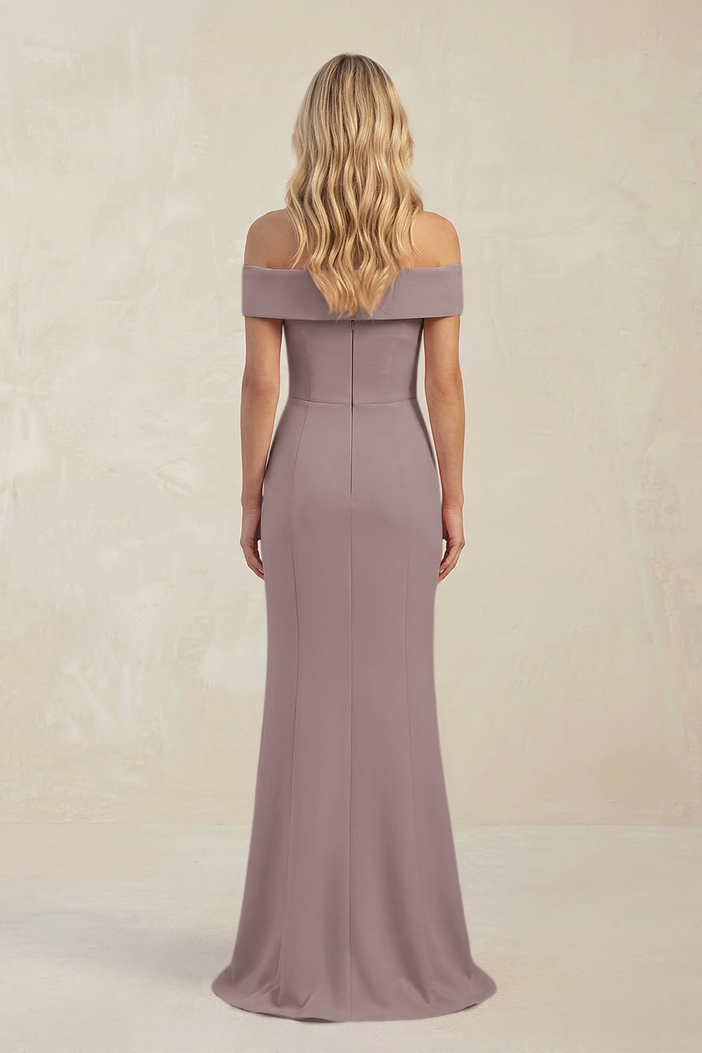 Sheath Off - the - Shoulder Satin Bridesmaid Dress With Slit in Dusk - KissProm Bridesmaid Dresses