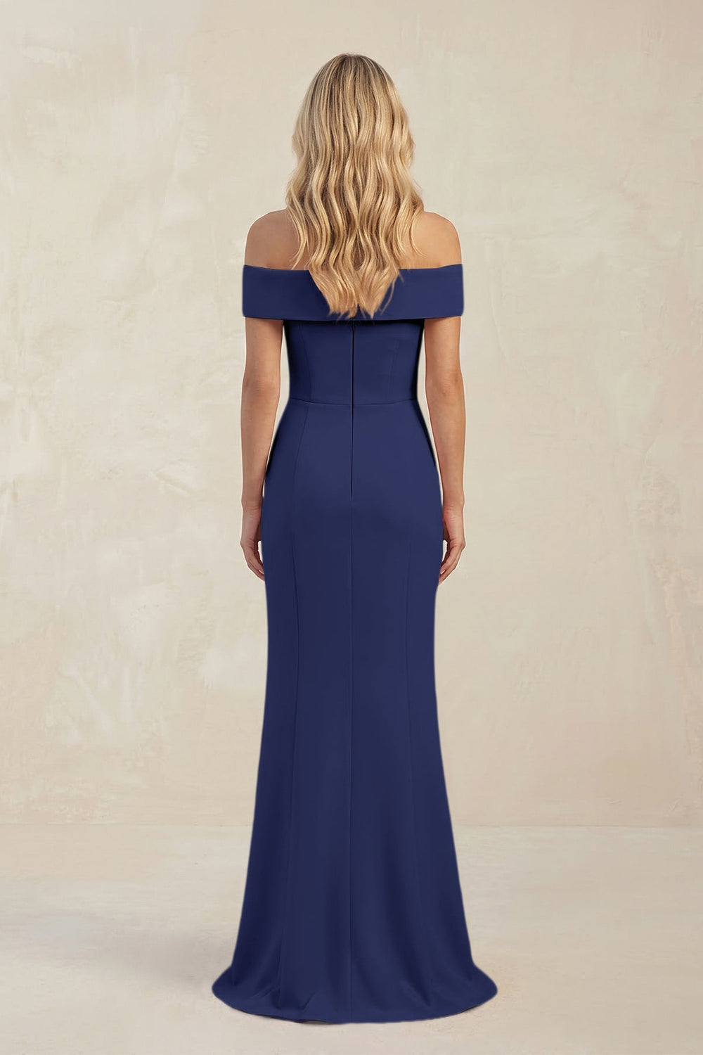 Sheath Off - the - Shoulder Satin Bridesmaid Dress With Slit in Dusk Blue - KissProm Bridesmaid Dresses