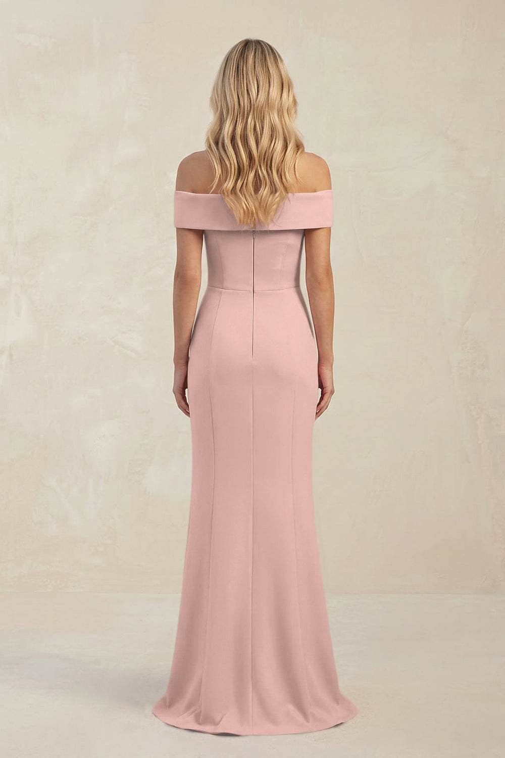 Sheath Off - the - Shoulder Satin Bridesmaid Dress With Slit in English Rose - KissProm Bridesmaid Dresses