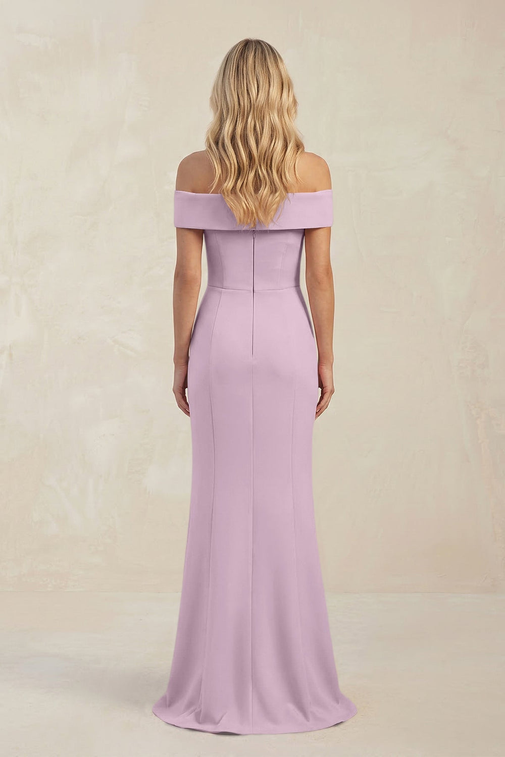 Sheath Off - the - Shoulder Satin Bridesmaid Dress With Slit in Lilac - KissProm Bridesmaid Dresses