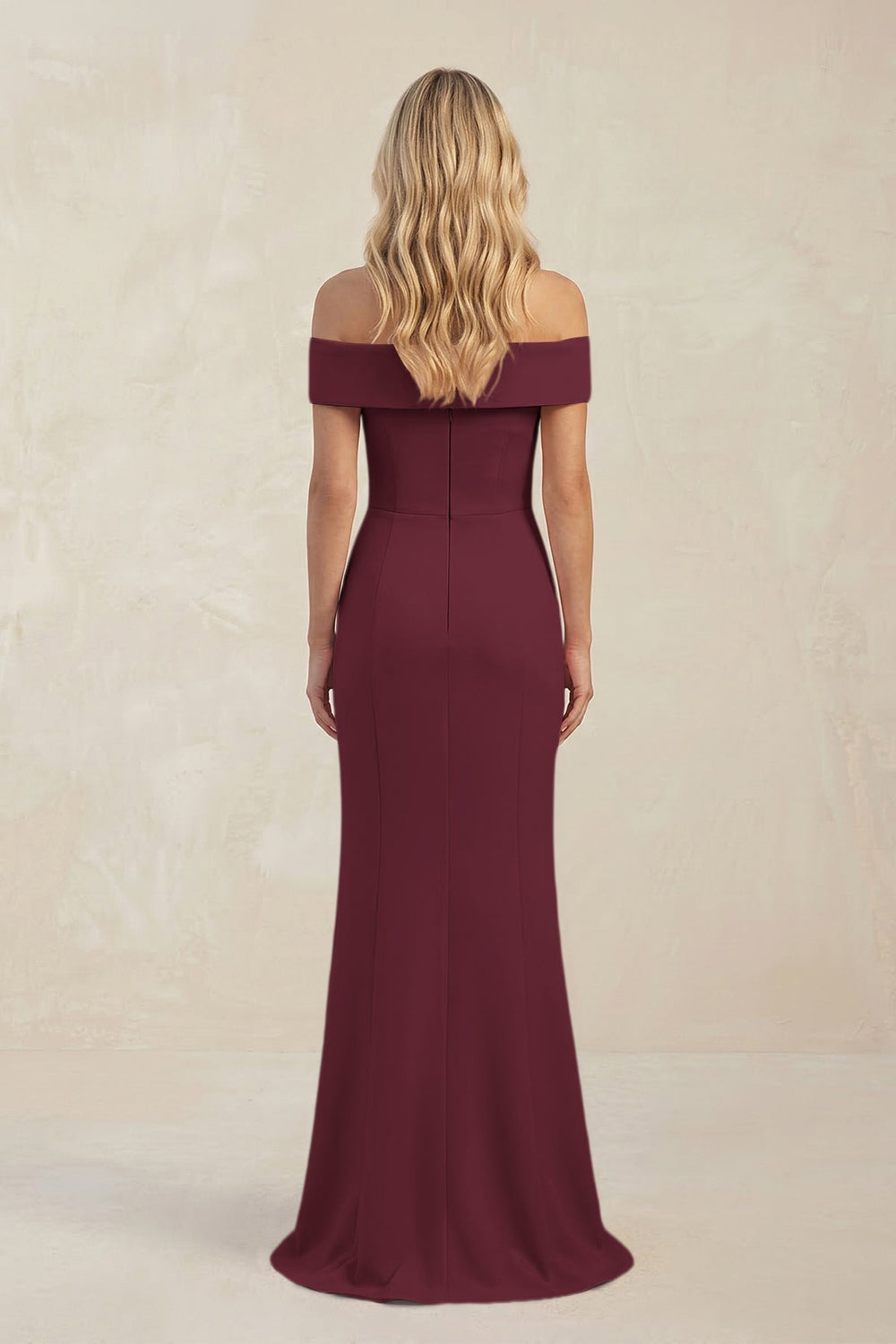 Sheath Off - the - Shoulder Satin Bridesmaid Dress With Slit in Magenta - KissProm Bridesmaid Dresses
