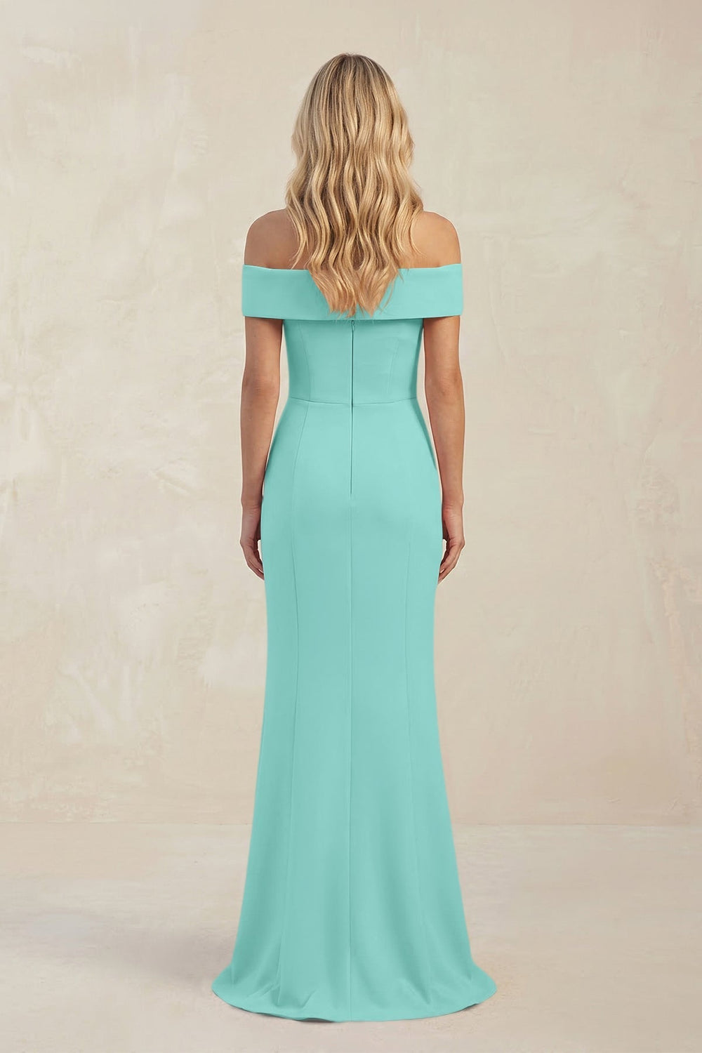 Sheath Off - the - Shoulder Satin Bridesmaid Dress With Slit in Mint Green - KissProm Bridesmaid Dresses