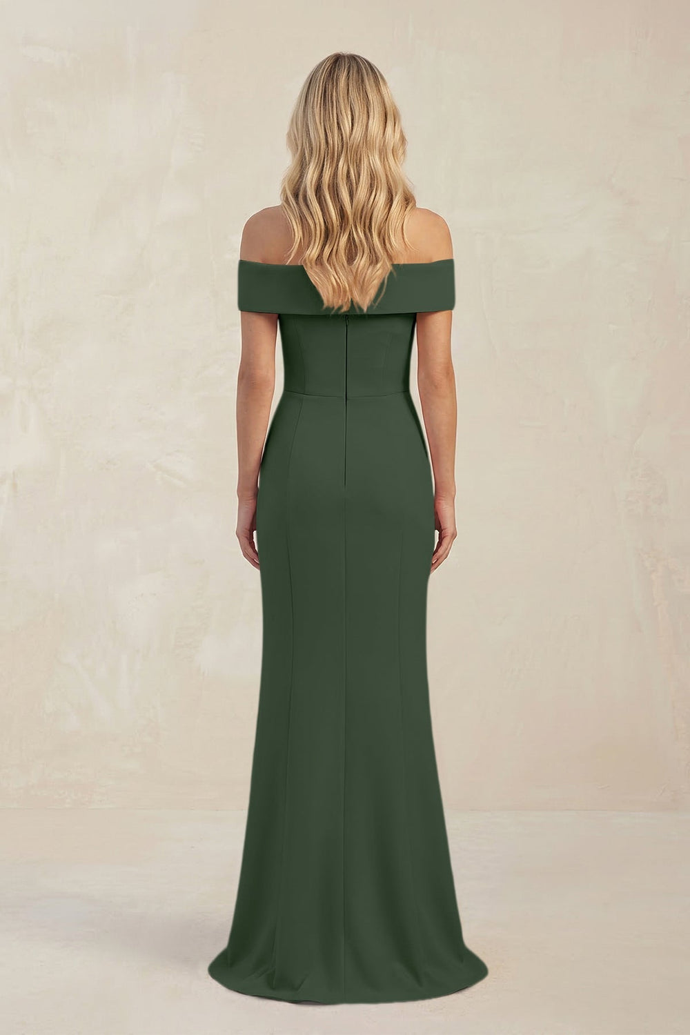 Sheath Off - the - Shoulder Satin Bridesmaid Dress With Slit in Moss - KissProm Bridesmaid Dresses
