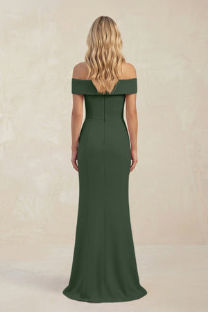 Sheath Off - the - Shoulder Satin Bridesmaid Dress With Slit in Moss - KissProm Bridesmaid Dresses