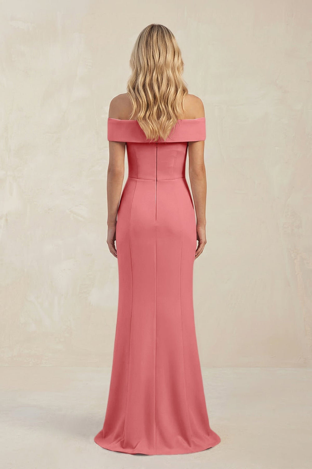 Sheath Off - the - Shoulder Satin Bridesmaid Dress With Slit in Mulberry - KissProm Bridesmaid Dresses