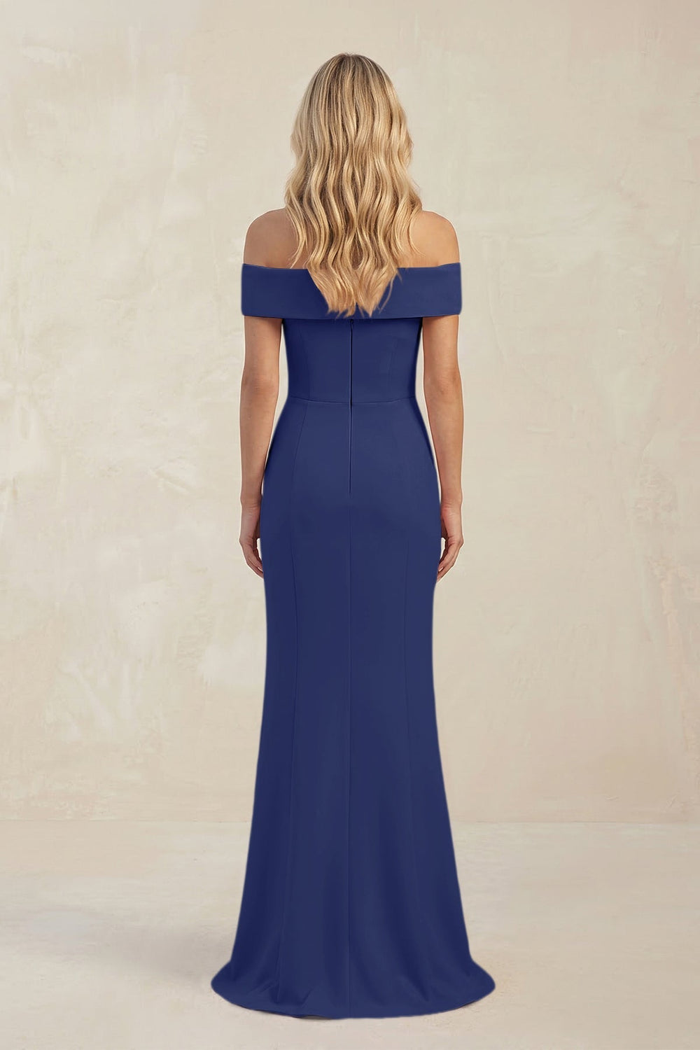 Sheath Off - the - Shoulder Satin Bridesmaid Dress With Slit in Navy - KissProm Bridesmaid Dresses