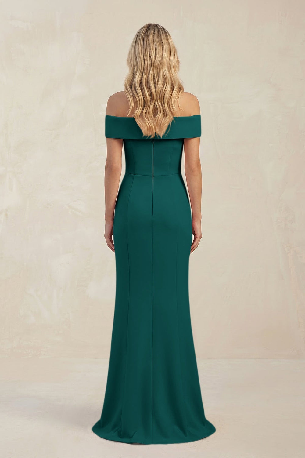 Sheath Off - the - Shoulder Satin Bridesmaid Dress With Slit in Pine - KissProm Bridesmaid Dresses
