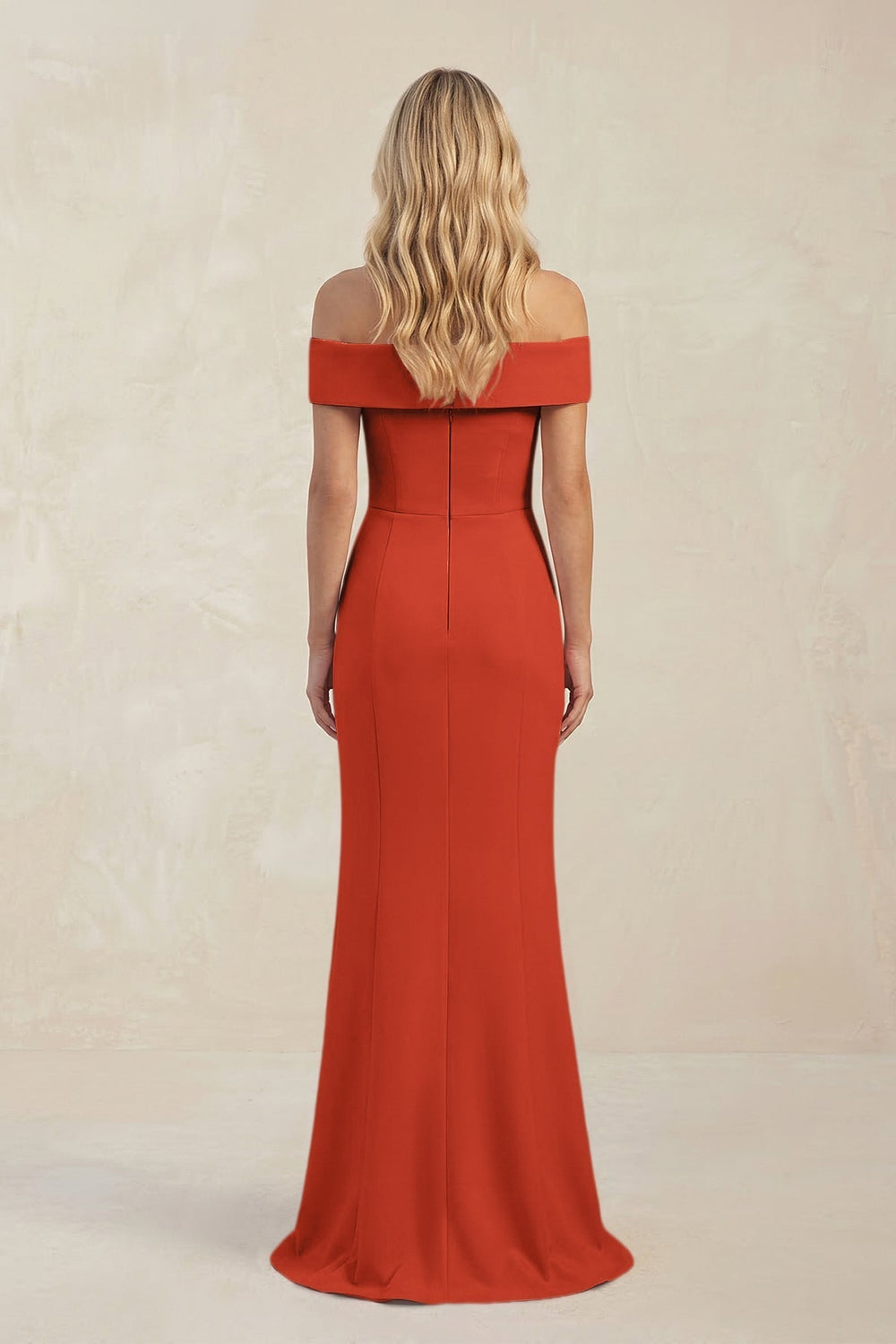 Sheath Off - the - Shoulder Satin Bridesmaid Dress With Slit in Spice - KissProm Bridesmaid Dresses
