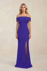 Sheath Off - the - Shoulder Satin Bridesmaid Dress With Slit in Tahiti - KissProm Bridesmaid Dresses