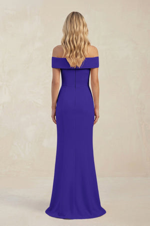 Sheath Off - the - Shoulder Satin Bridesmaid Dress With Slit in Tahiti - KissProm Bridesmaid Dresses