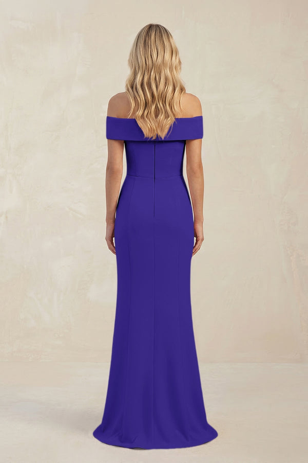 Sheath Off - the - Shoulder Satin Bridesmaid Dress With Slit in Tahiti - KissProm Bridesmaid Dresses