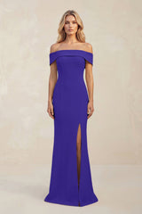 Sheath Off - the - Shoulder Satin Bridesmaid Dress With Slit in Tahiti - KissProm Bridesmaid Dresses