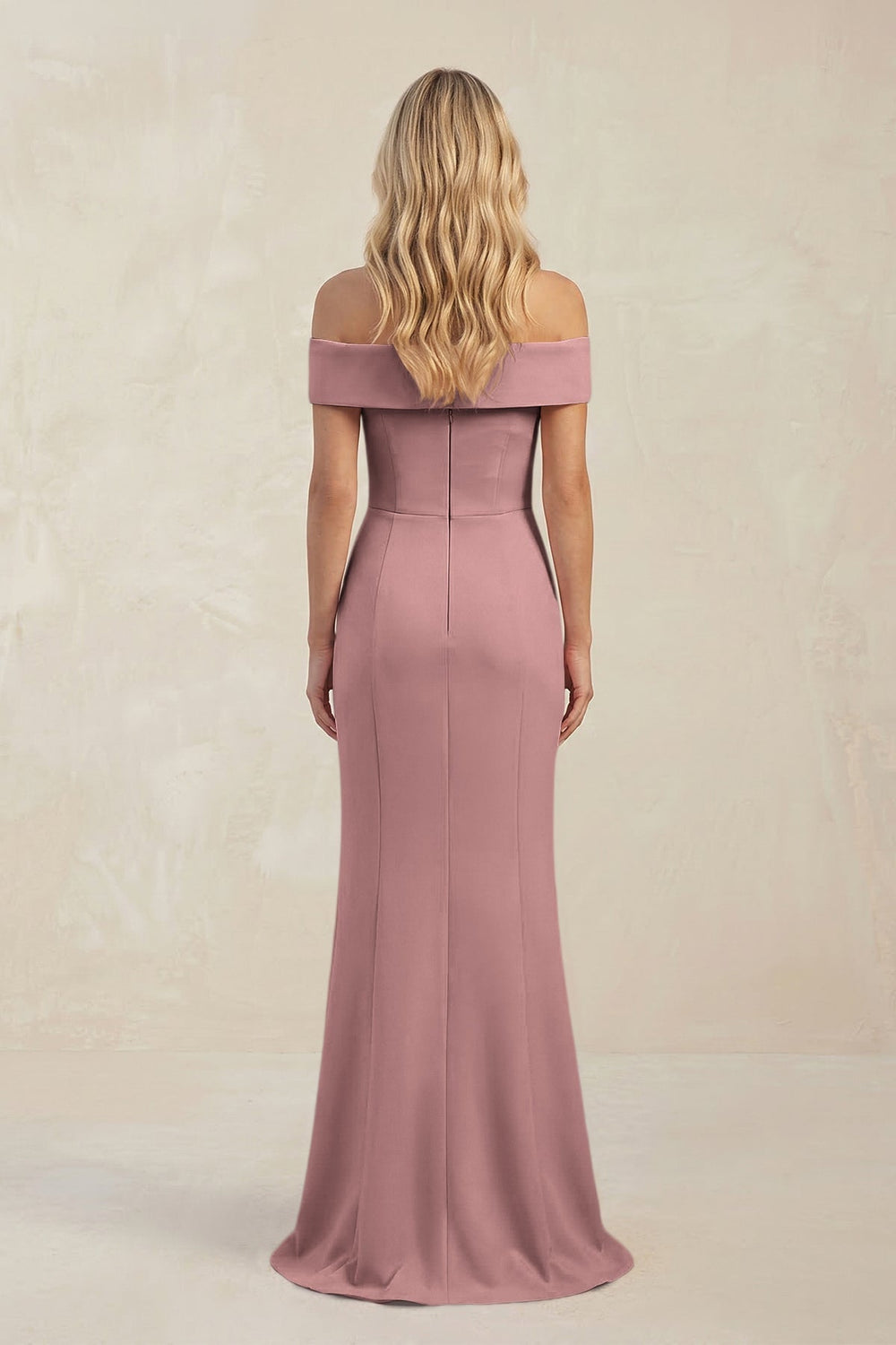 Sheath Off - the - Shoulder Satin Bridesmaid Dress With Slit in Toffee - KissProm Bridesmaid Dresses