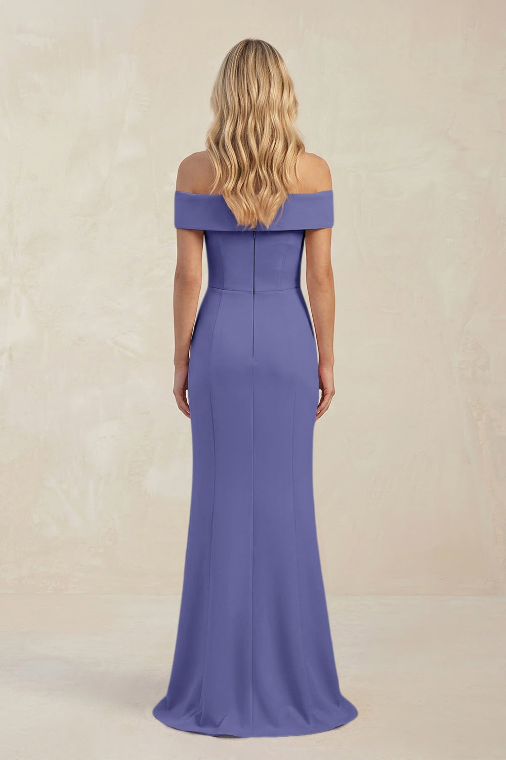 Sheath Off - the - Shoulder Satin Bridesmaid Dress With Slit in Twilight - KissProm Bridesmaid Dresses